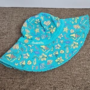 Disney Cruise Line Castaway Cay Adult Sun Hat Teal Oversized Hibiscus Shells